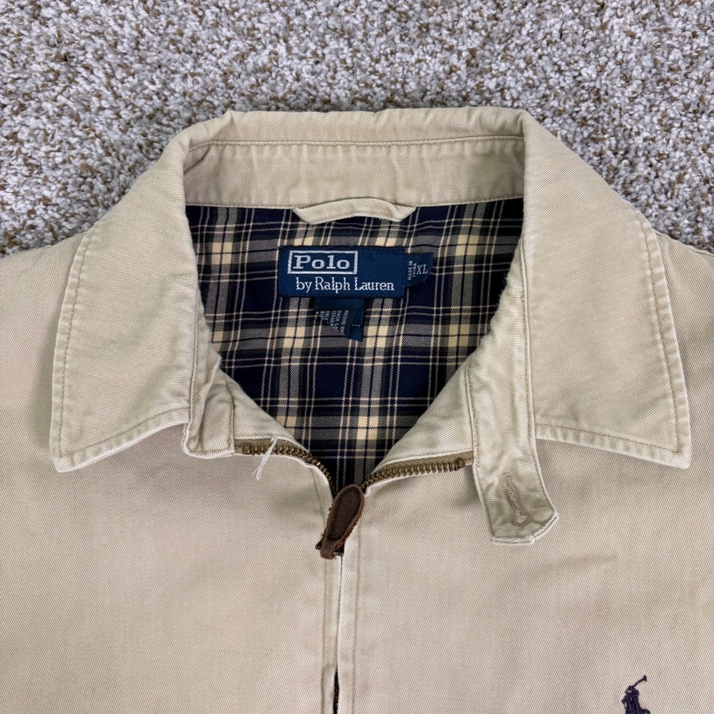 Polo Ralph Lauren Mens XL Harrington Jacket Tan Khaki Plaid Lined Cotton Twill - Picture 2 of 14